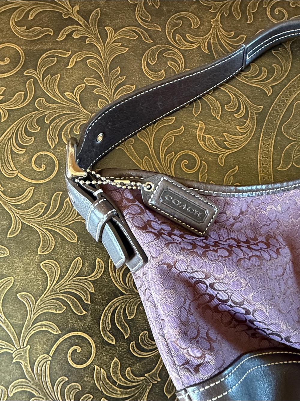 Coach Purple Signature Hobo with Brown Leather Trim - Picture 3 of 6